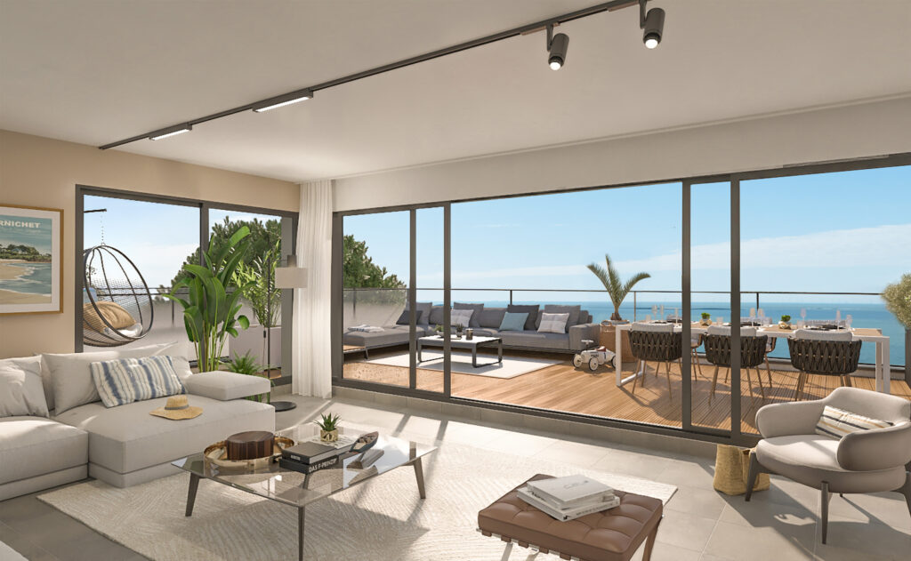 Vue mer depuis la terrasse d’un appartement neuf à Pornichet, Résidence Villa Blanche – appartements de standing à Pornichet